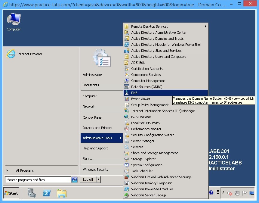 Practice Labs screenshot.